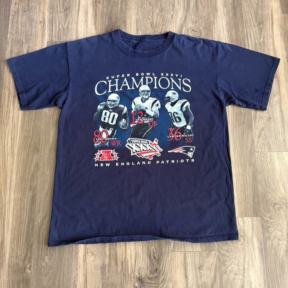 Vintage New England Patriots NFL Super Bowl T-Shirt Men's Size XL XXXVI Blue